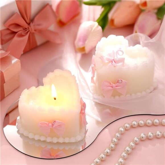 2pc Coquette Pink Bow Heart Soy Wax Candles - Picture 3 of 5